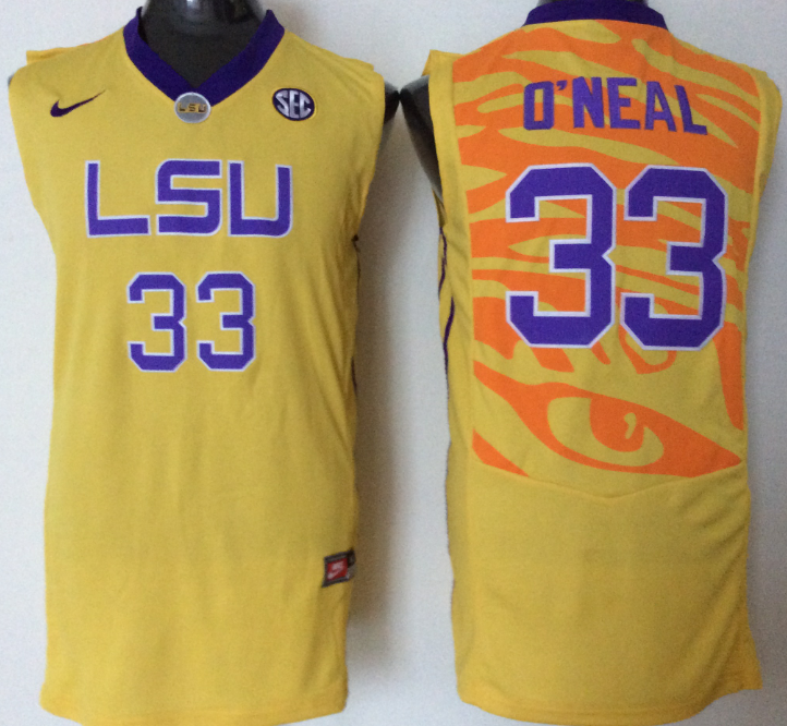 NCAA Men LSU Tigers #33 o neal yellow->ncaa teams->NCAA Jersey